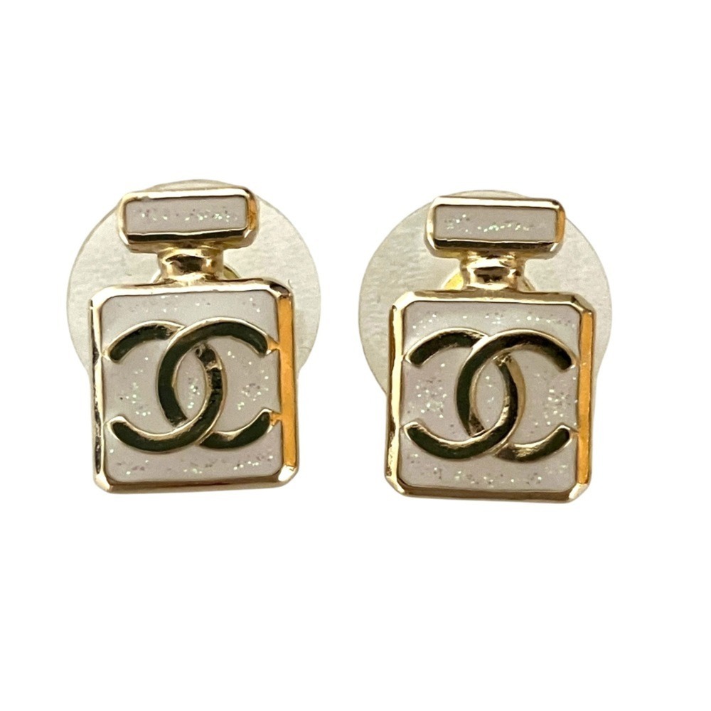 CHANEL L25P Perfume Bottle Motif Stud Earrings, White, Women's